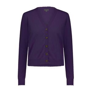 Minnie Rose women Loganberry Destructed Cotton Cashmere Cardigan Sweater size XS